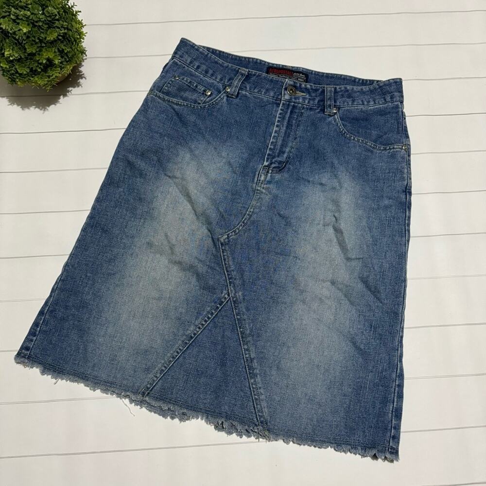 Aeropostale Light‎ Wash Stretch Denim Jean LongModest Skirt Women’s Size Small